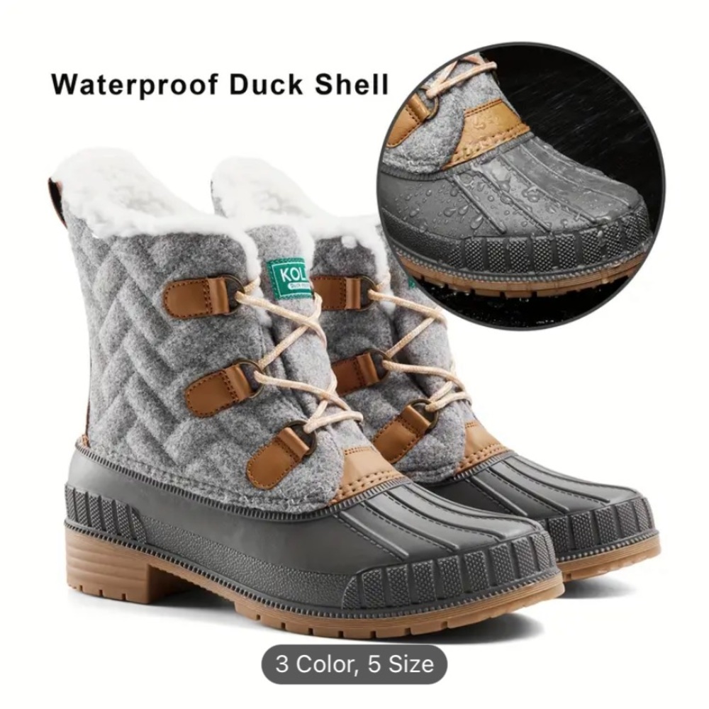 Women's Plush Lined Thermal Furry Snow Boots, Fall Winter Duck Boot style